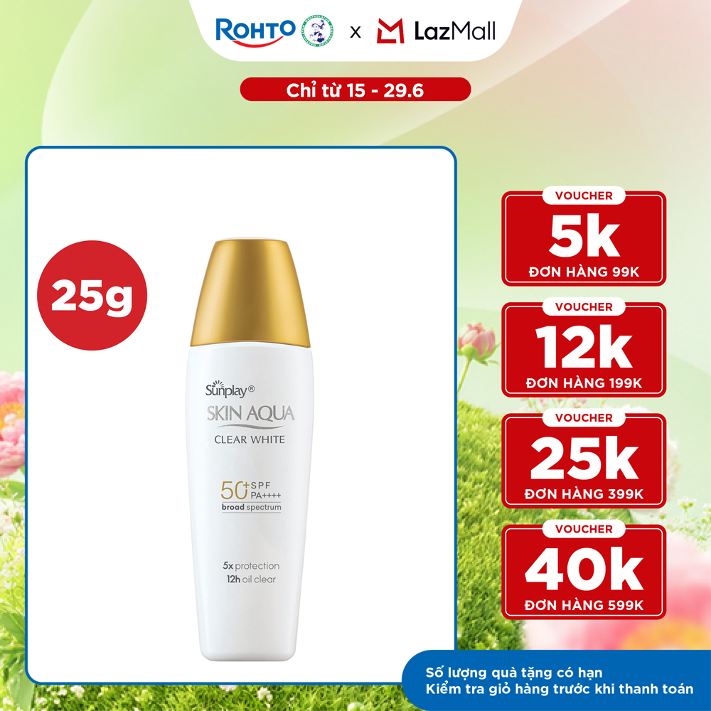 Kem chống nắng Skin Aqua dưỡng trắng, kiểm dầu, dùng hàng ngày dạng sữa Sunplay Skin Aqua Clear White Eco Việt Nam SPF50, PA++++ 25g