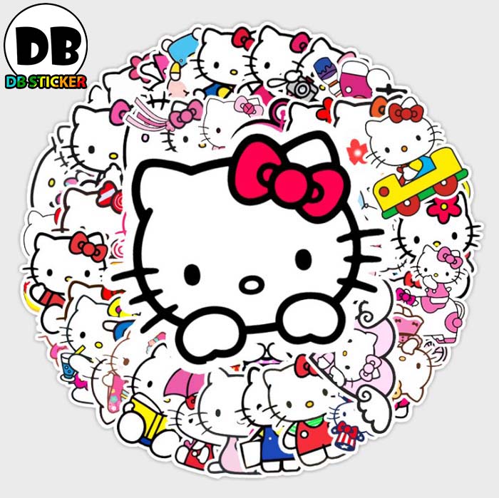 [Set 52 Cái] Sticker chủ đề Hello Kitty cute dán trang trí laptop, mũ nón bảo hiểm, vali, xe tay ga, ván trượt - DB.023