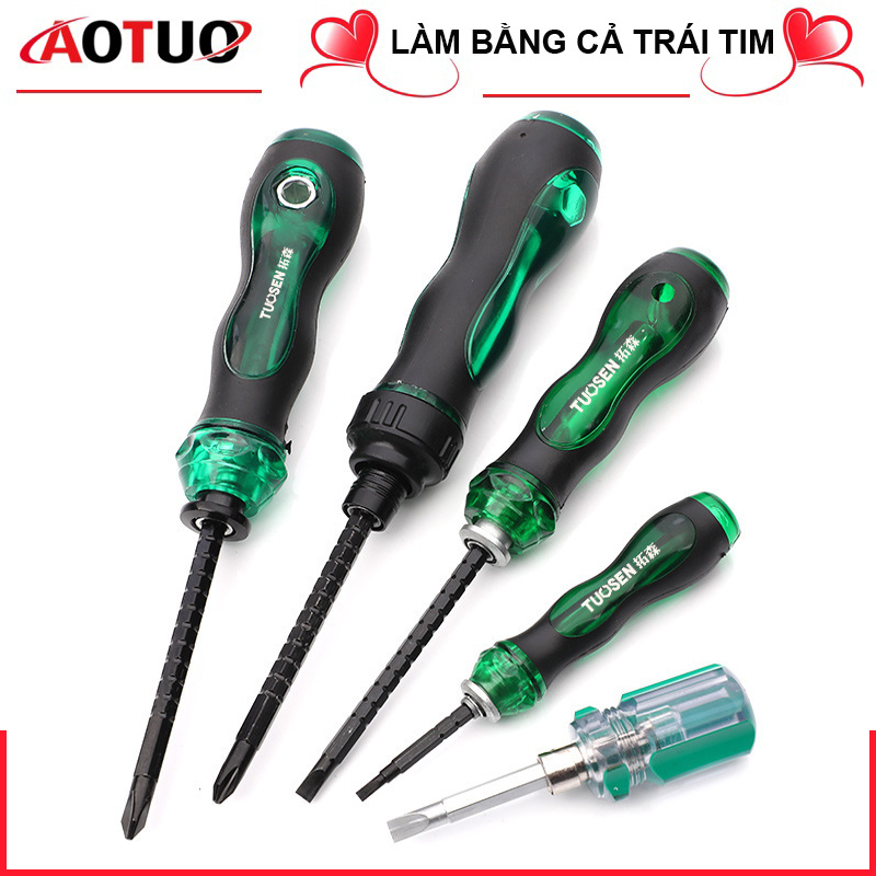 Tuốc nơ vít tô vít, Bộ tua vít 2 đầu (+ và -) (3inch, 5inch, 6inch) - có từ tính, có chốt đảo chiều, Chính hãng Tuosen