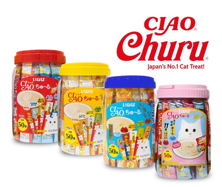 Sốt Snack thưởng Ciao Churu cho mèo Hộp 50 thanh - mix vị Hàng Thái