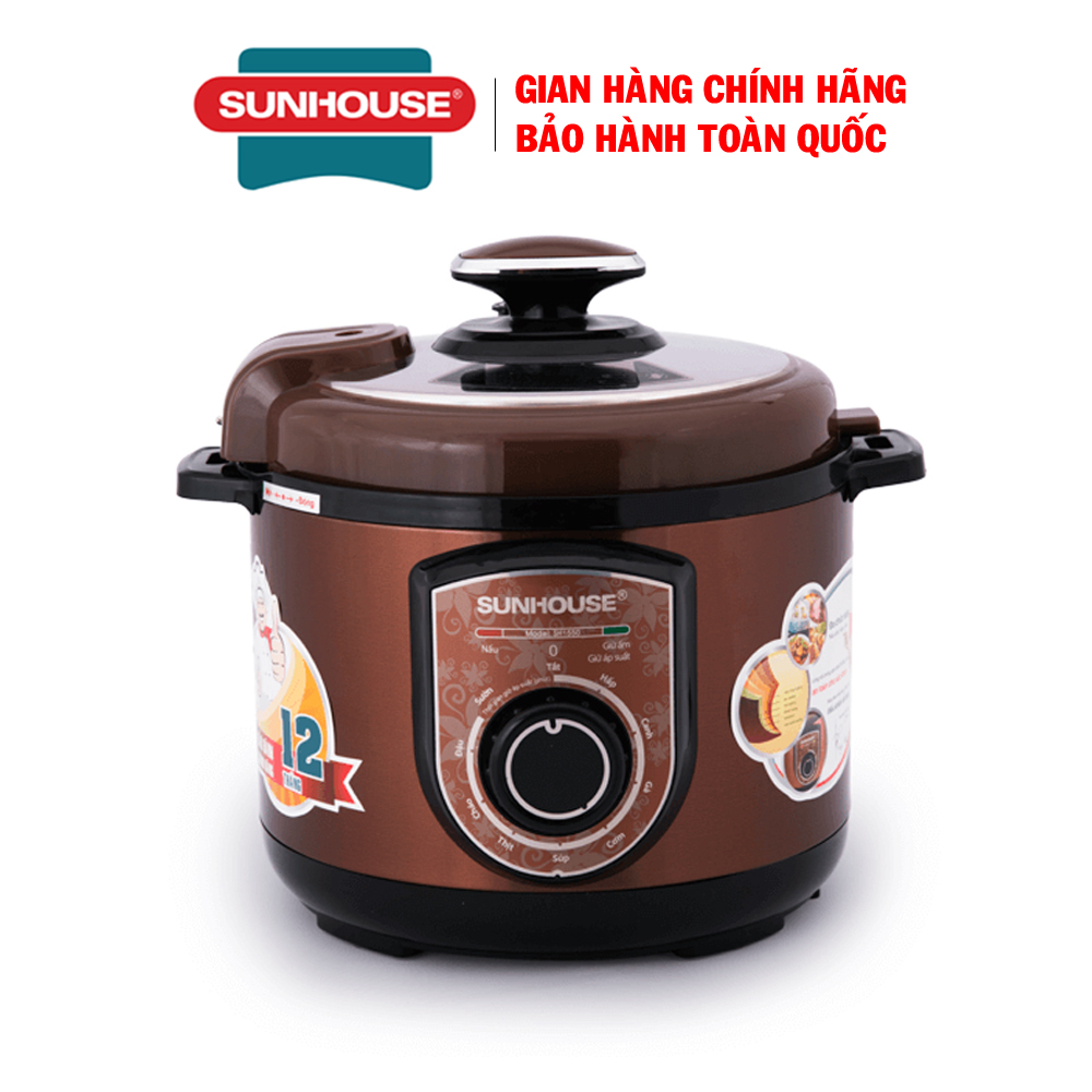 Nồi áp suất điện đa năng Sunhouse SHD1550 - Nồi áp suất đa năng Sunhouse - Nồi áp suất điện siêu bền - Dung tích 5L, Đa chức năng chức năng nấu cơm, canh, hấp, hầm, Bảo hành 12 tháng