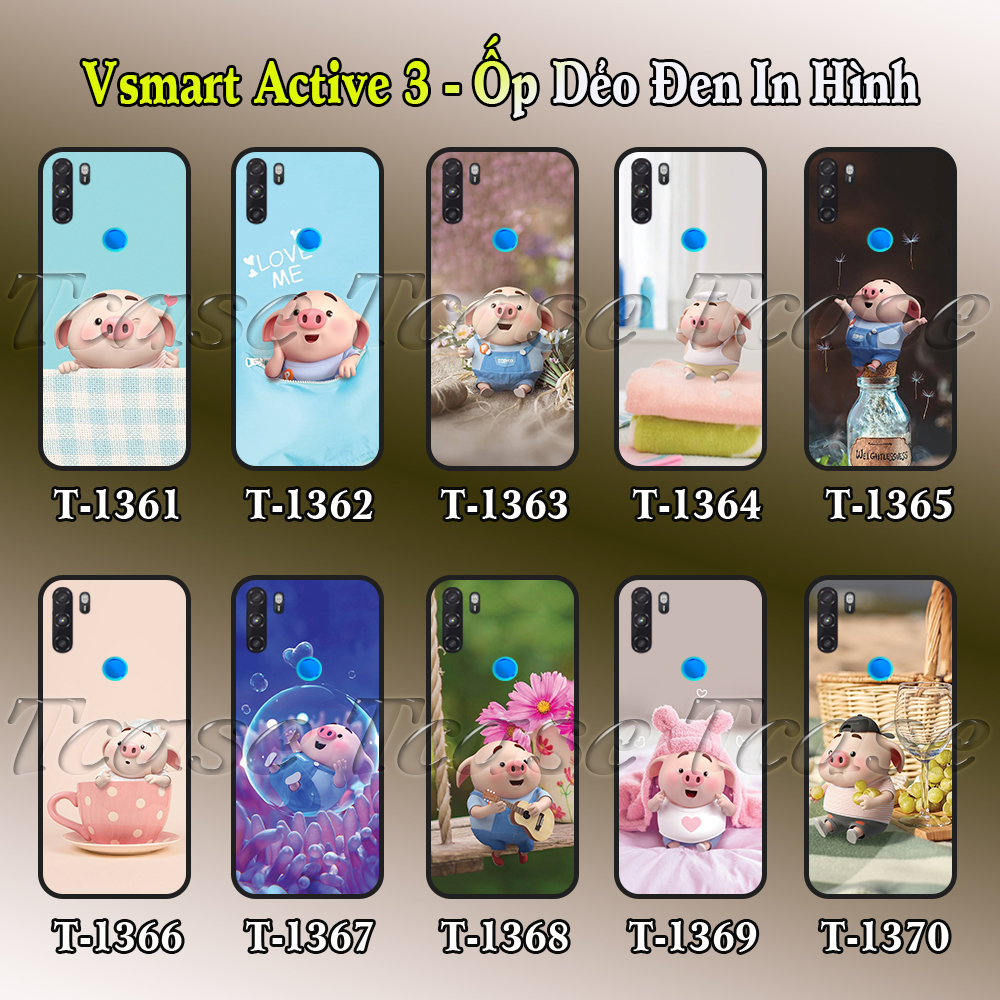 Ốp lưng Vsmart Active 3 dẻo đen in hình Chú heo hồng cute