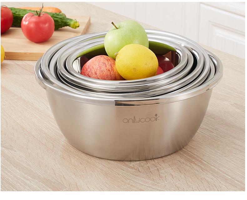 Bộ 6 Thau inox 304 tiện lợi ( 22cm 24cm 26cm 28cm 30cm 32cm ) - Onlycook