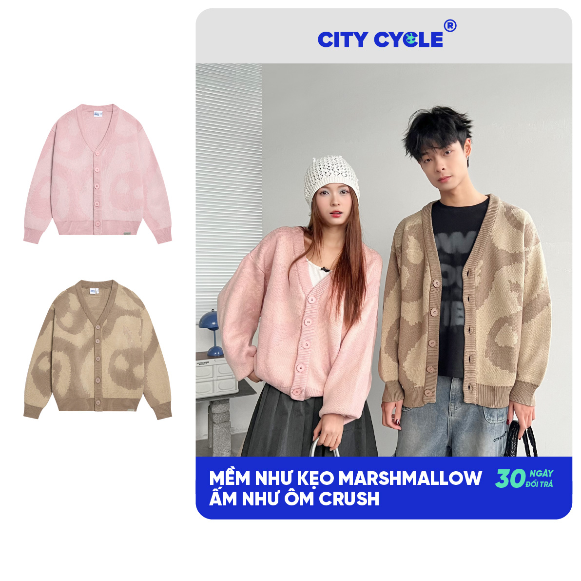  Áo khoác Cardigan unisex đôi len Local Brand Chính Hãng City Cycle Áo khoác Cardigan Willing 