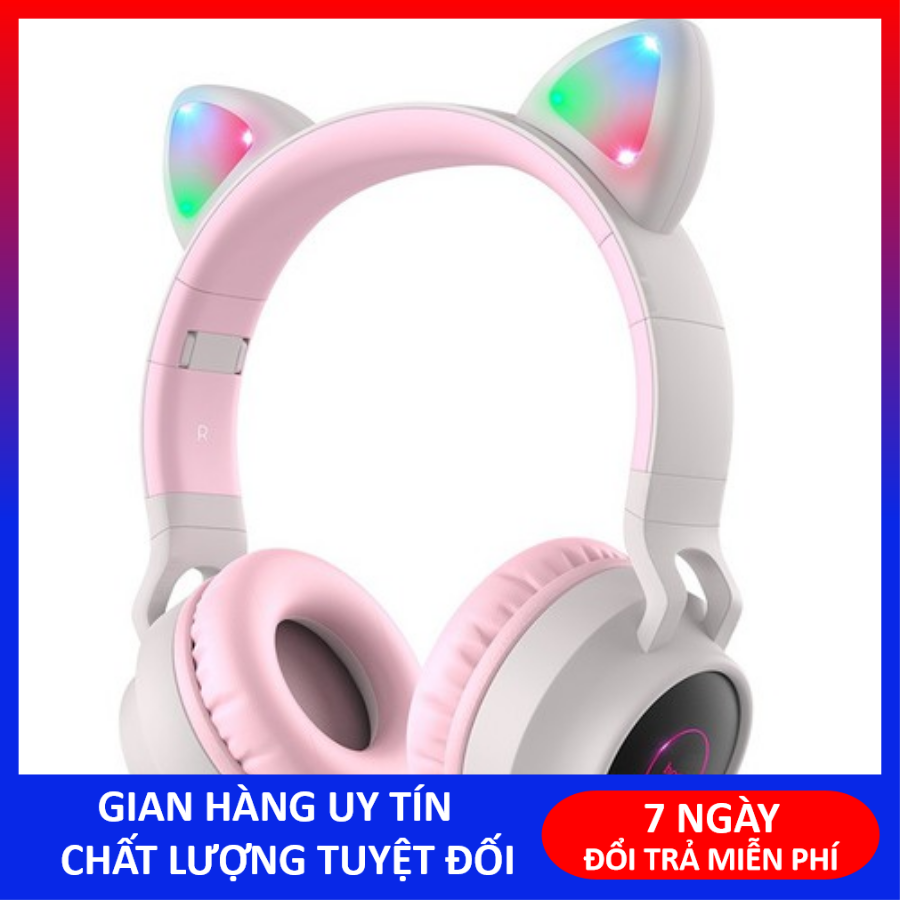 [HCM](Sale) Tai nghe mèo bluetooth chụp tai có mic đàm thoại Tai nghe tai mèo bluetooth chống ồn có thể gập gọn tiện lợi tai nghe thỏ cute có đèn led