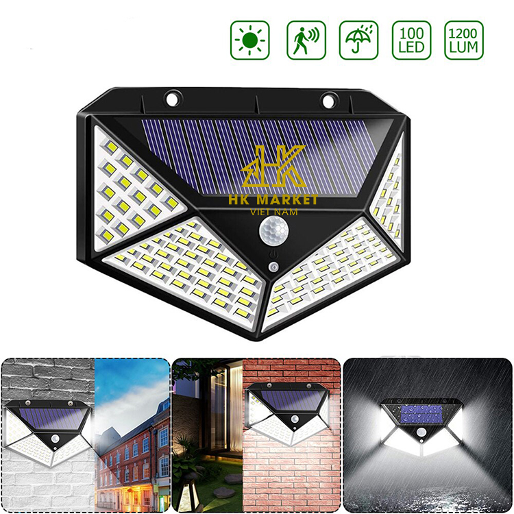 Đèn LED Năng Lượng Mặt Trời 100 Led Chống Nước Cảm Biến Chuyển Động