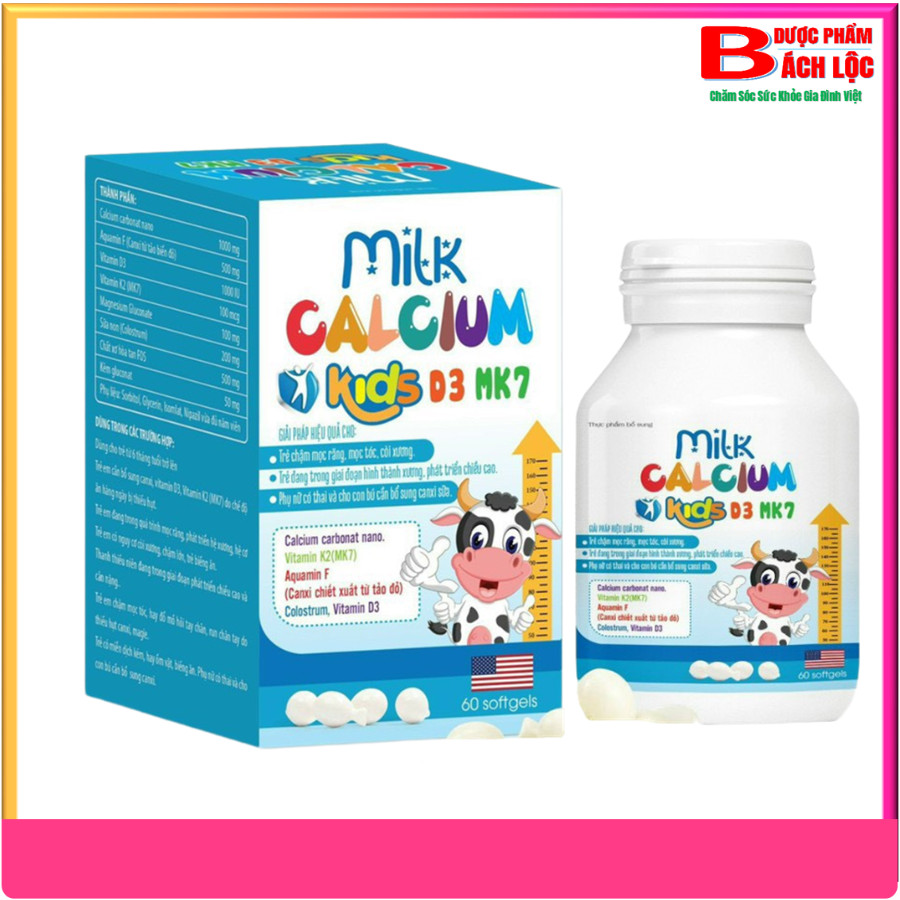 Viên Uống Milk Calcium Kids D3 MK7 Cung Cấp Canxi Và Vitamin D Cho Bé