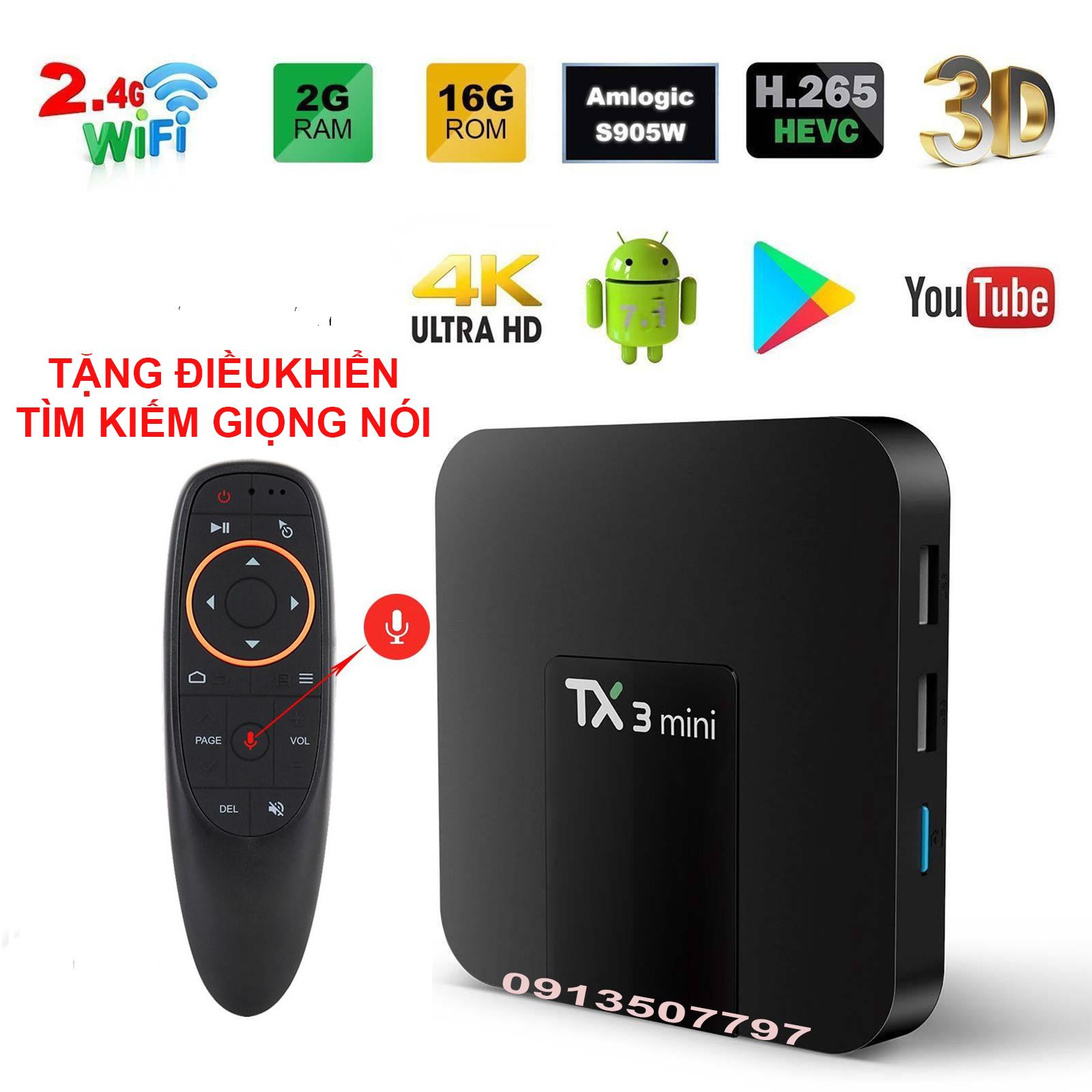 Android tivi box tx3 mini ram 2g rom 16g atv tặng điều khiển tìm kiếm giọng nói