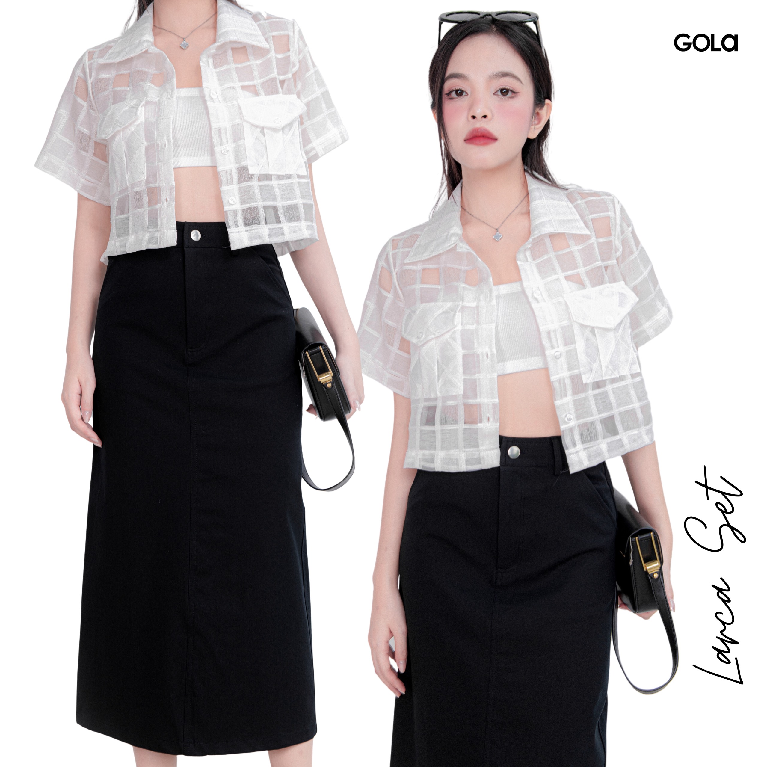 Set áo LARCA - Set áo sơ mi croptop form rộng kẻ sọc