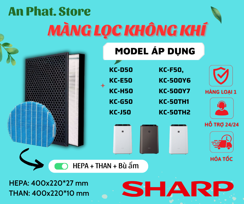 Màng lọc không khí sharp: kc- d50, e50, h50, g50, f50, 50th, n50, l50, d40, e40, f40, h40, g40,... màng lọc hepa, than hoạt tính