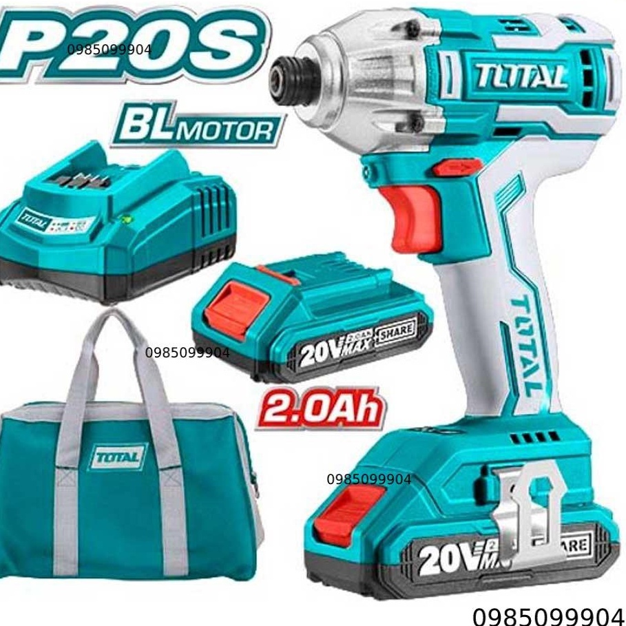 Máy siết vít dùng pin không chổi than total 20v tirli2002 tặng kèm theo 2 đầu siết mở bu lông và 3 mũi bắn tole