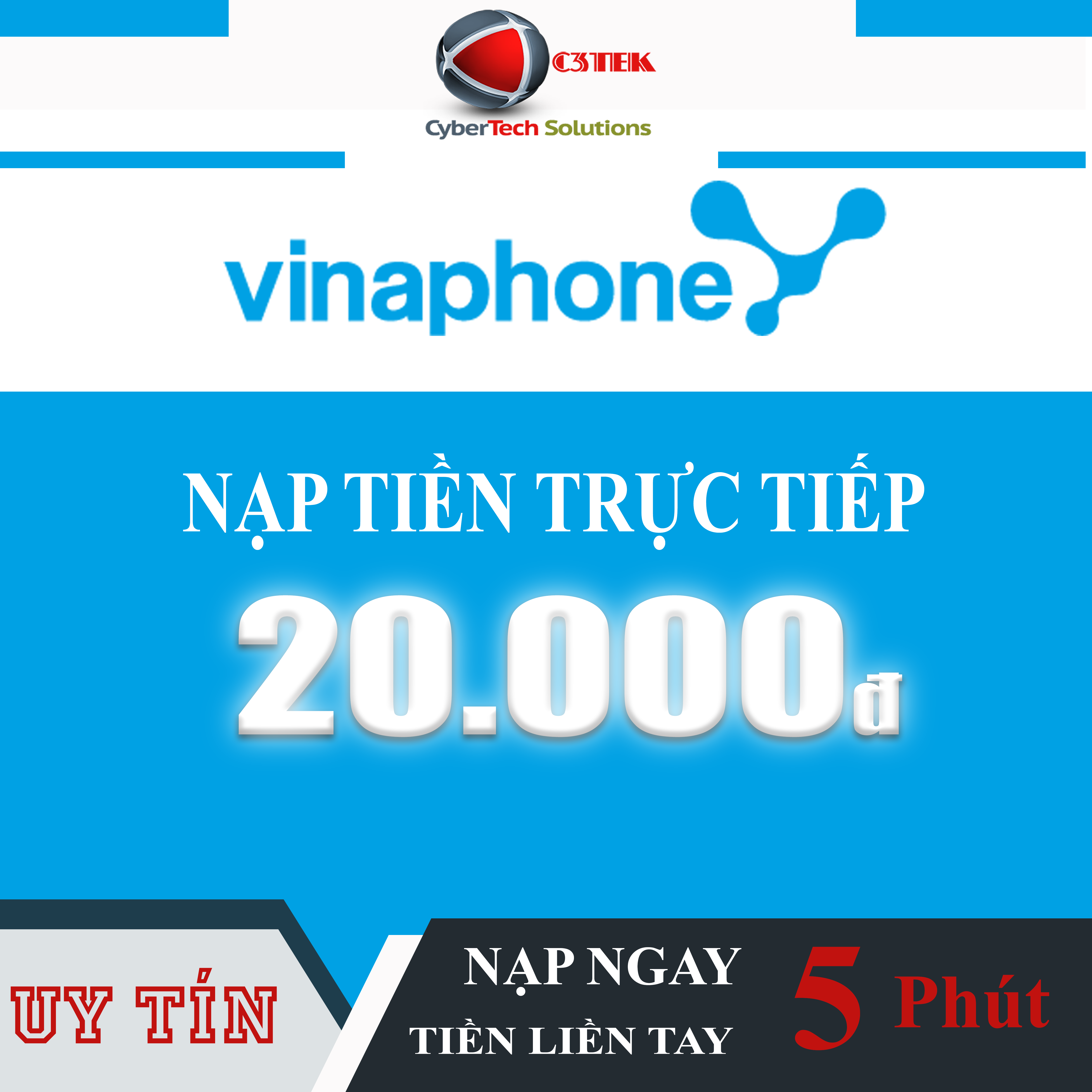 Nạp tiền điện thoại VINA mệnh giá 20K - Nạp trực tiếp vào thuê bao, Không cung cấp thẻ cào, Nạp tối đa 3 thẻ 1 ngày