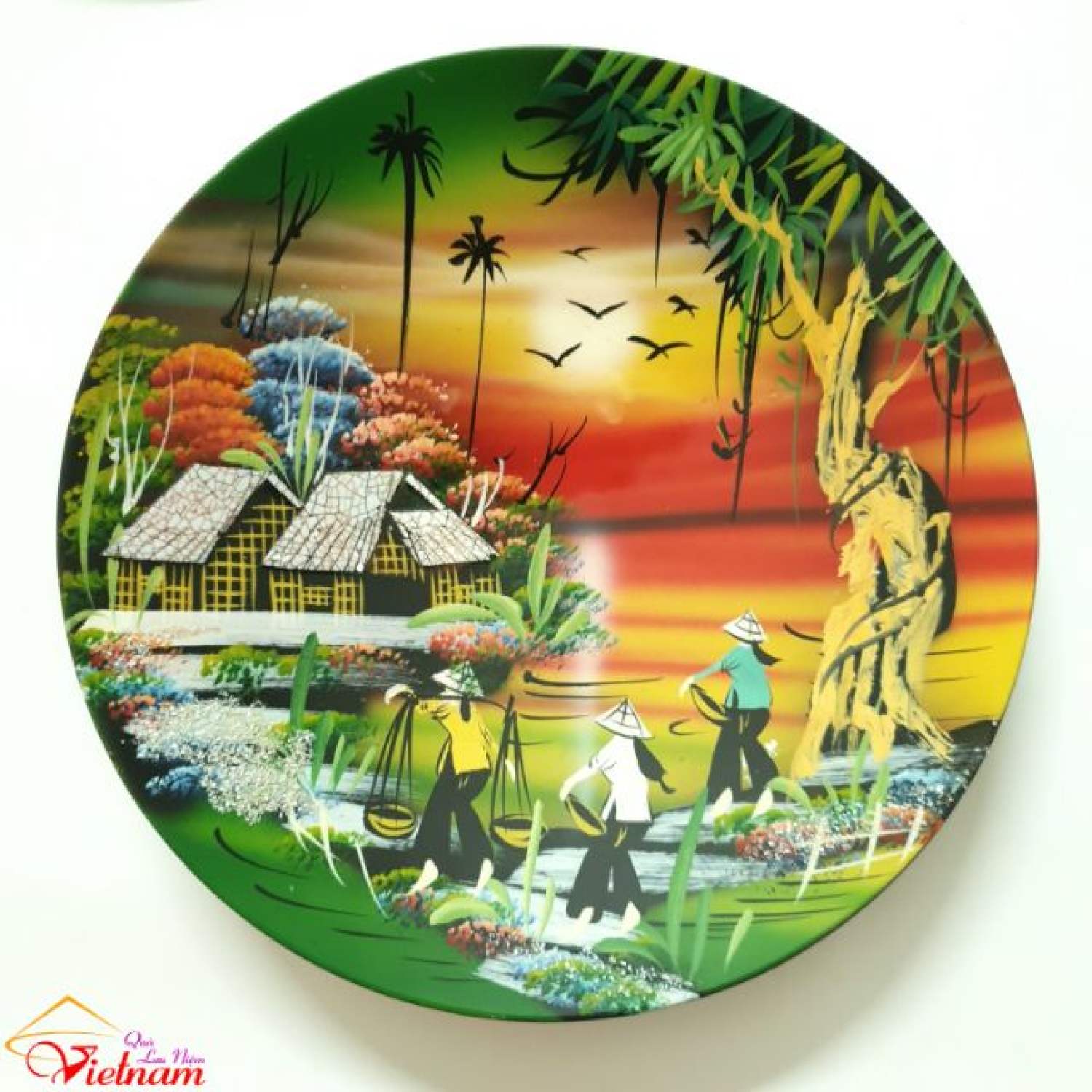 Đĩa sơn mài lưu niệm - làng quê việt nam