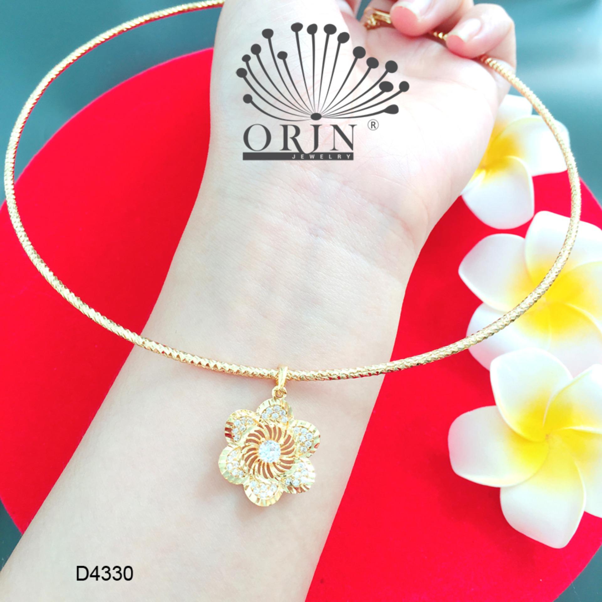 Kiềng cổ dạng nhuyễn bền màu mặt hoa mai 6 cánh xoáy giữa nhẹ đính đá thiết kế cao cấp Orin D4330 - Long Tien