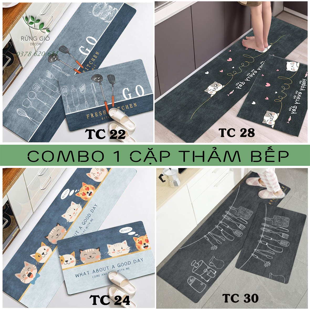 THẢM BẾP DẠ ÉP THẤM HÚT NƯỚC (40*60 + 40*120cm) CHỐNG TRƠN TRƯỢT, GIÁ BÁN CHO 1 CẶP THẢM (Gồm nhiều mã thảm khác nhau để lựa chọn)