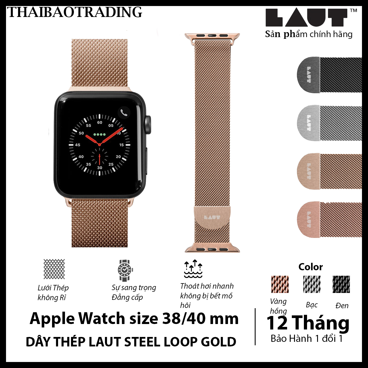 Dây thép apple watch 38/40mm Laut steel loop - Dây thép apple watch series 1/2/3/4/5/6/SE - Thaibaotrading