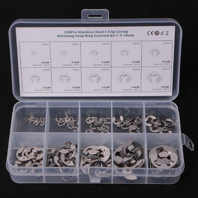 Bộ 120 phe gài trục chữ e, phe cài 3 chấu, phe cốt quạt nhiều size 1.5mm-10mm