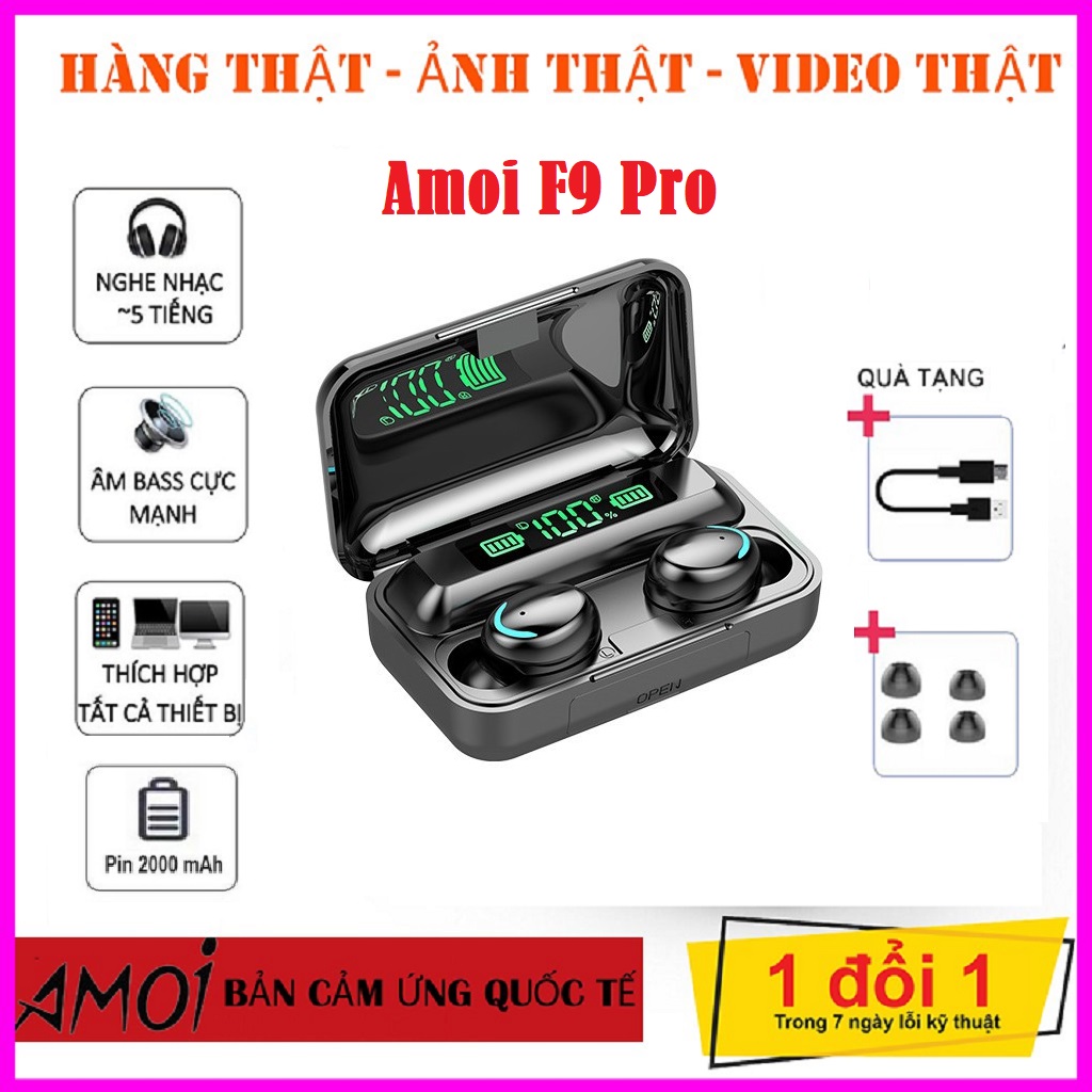 [HCM]Tai nghe Không Dây Truewirless Amoi F9 Pro Bản Quốc Tế 2020 - Tai nghe Bluetooth Amoi F9 pro phiên bản cảm ứng - Đốc sạc kiêm sạc dự phòng - Bluetooth 5.0 Chống nước IP68