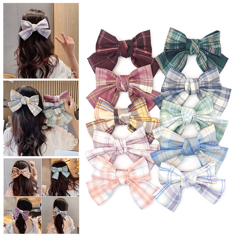 [FREESHIP + HOÀN TIỀN 50K] Kẹp Tóc Bản Nơ To 2 Lớp Sọc Caro Xinh Xắn Phong Cách Ulzzang Hàn Quốc HOT TREND PKHN0246