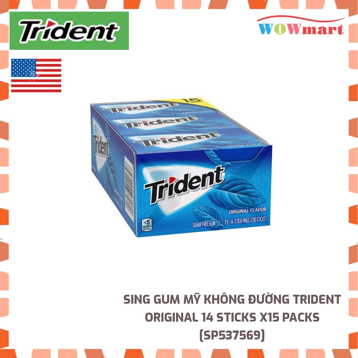 Sing gum Mỹ không đường Trident Original 14 Sticks x15 Packs