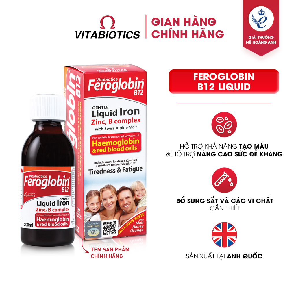 Siro bổ máu vitabiotics feroglobin b12 cung cấp sắt hỗ trợ tăng khả năng tạo máu, nâng cao sức đề kháng 200ml