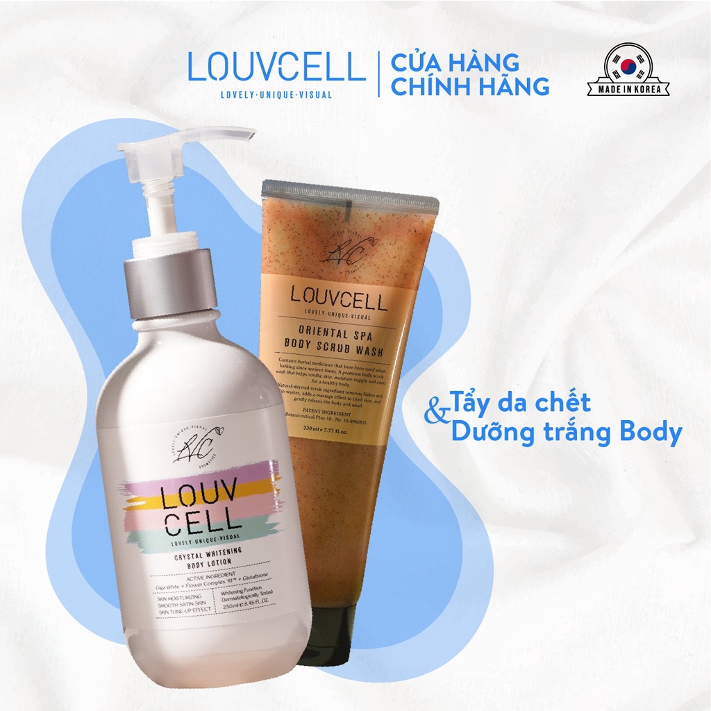 Combo kem dưỡng trắng da toàn thân 250ml và tẩy da chết body louvcell 230ml