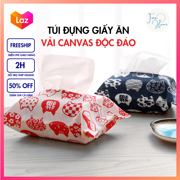 ⚡ĐỘC LẠ⚡ Túi Đựng Giấy Ăn Vải Lanh Cotton Phong Cách Nhật Bản Họa Tiết Mèo