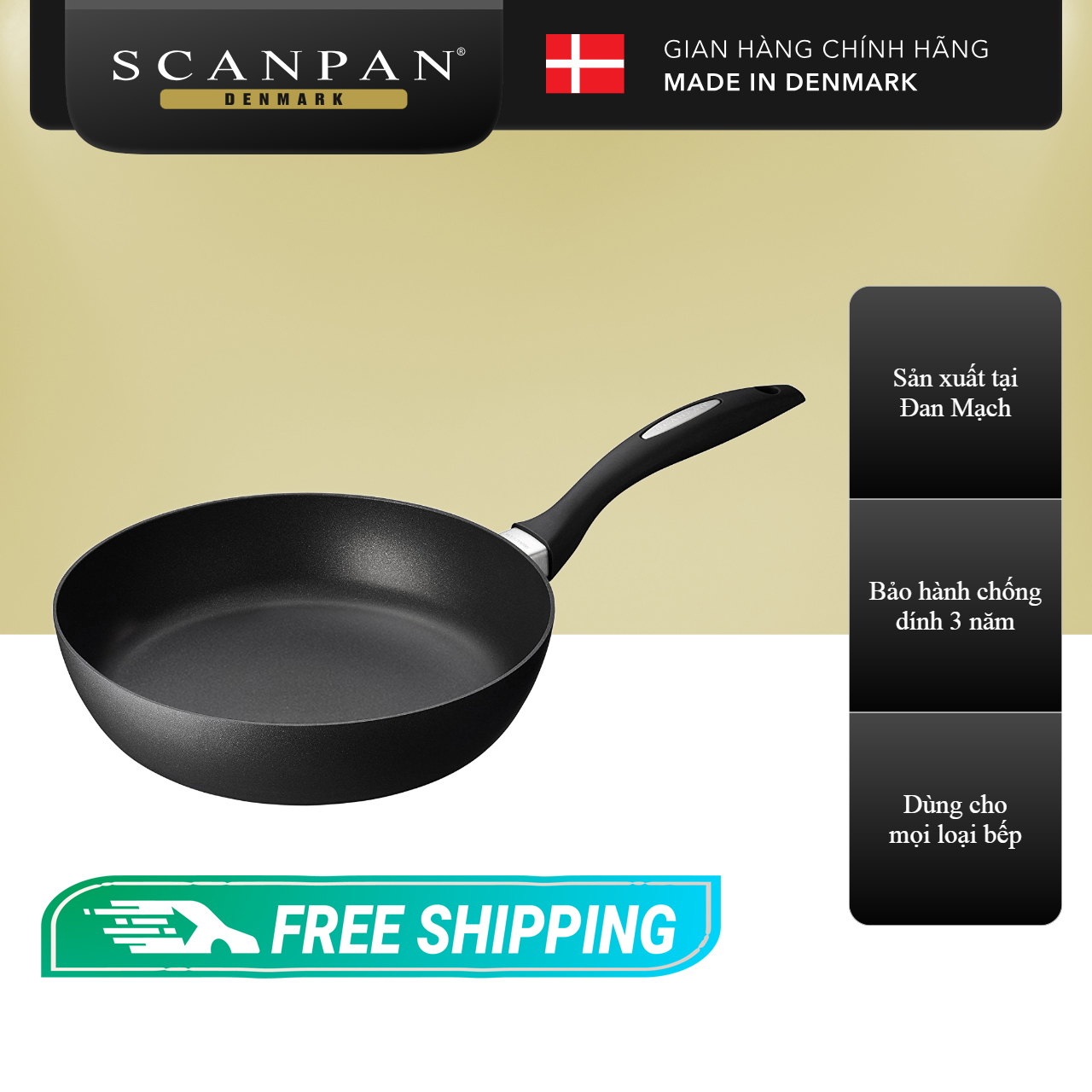 Chảo chống dính đáy từ sâu lòng Scanpan IQ 24cm 64102414, bảo hành chống dính 3 năm, sản xuất tại Đan Mạch