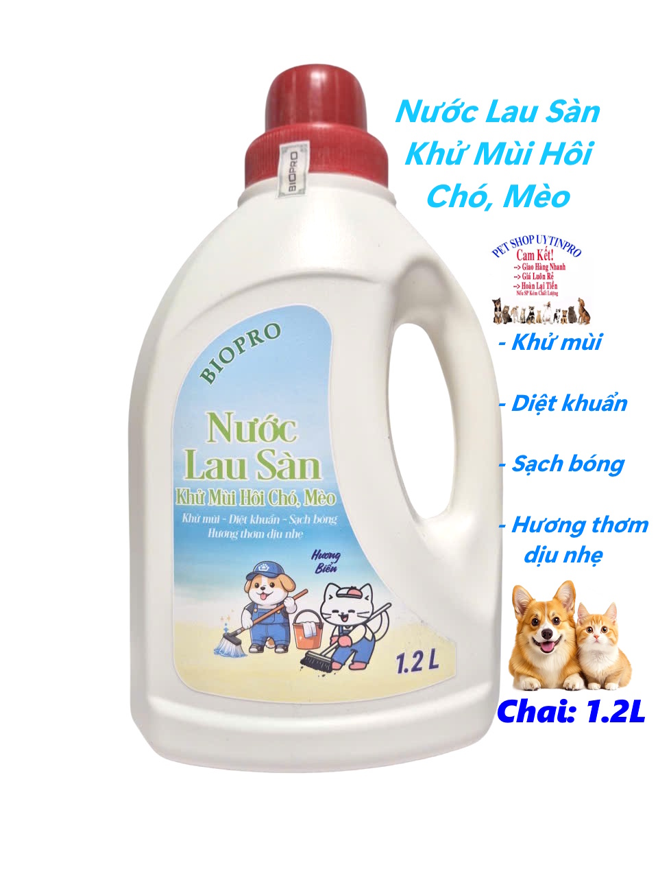 Nước lau sàn khử mùi hôi Chó Mèo Biopro Hương Biển chai 1.2L Giúp Sàn sạch bóng Khử mùi hôi Diệt khuẩn nhanh chóng