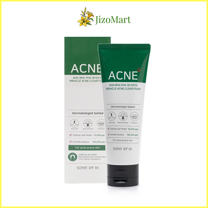 Sữa Rửa Mặt Giảm Mụn Chiết Xuất Tràm Trà Some By Mi AHA-BHA-PHA 30 Days Miracle Acne Clear Foam (100ml & 30ml) - some by mi chính hãng