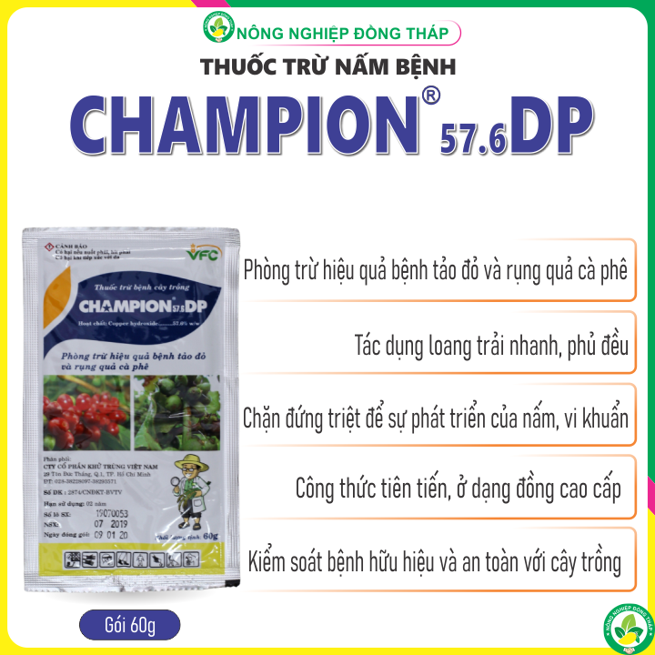 Thuốc trừ nấm bệnh champion 57.6dp gói 60g