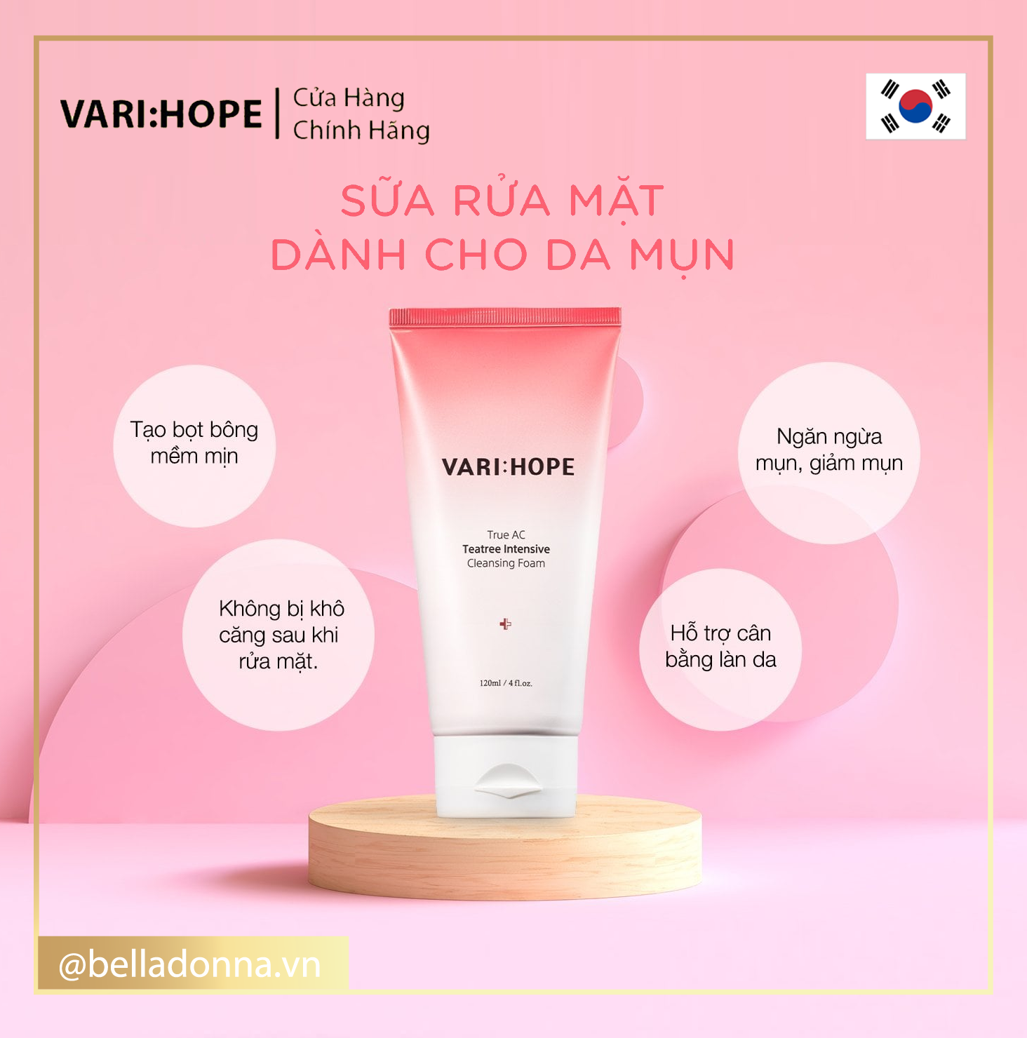[HCM][CHÍNH HÃNG] Sữa Rửa Mặt Cho Da Mụn Vari:Hope VariHope True AC Teatree Intensive Cleansing Foam 120ml