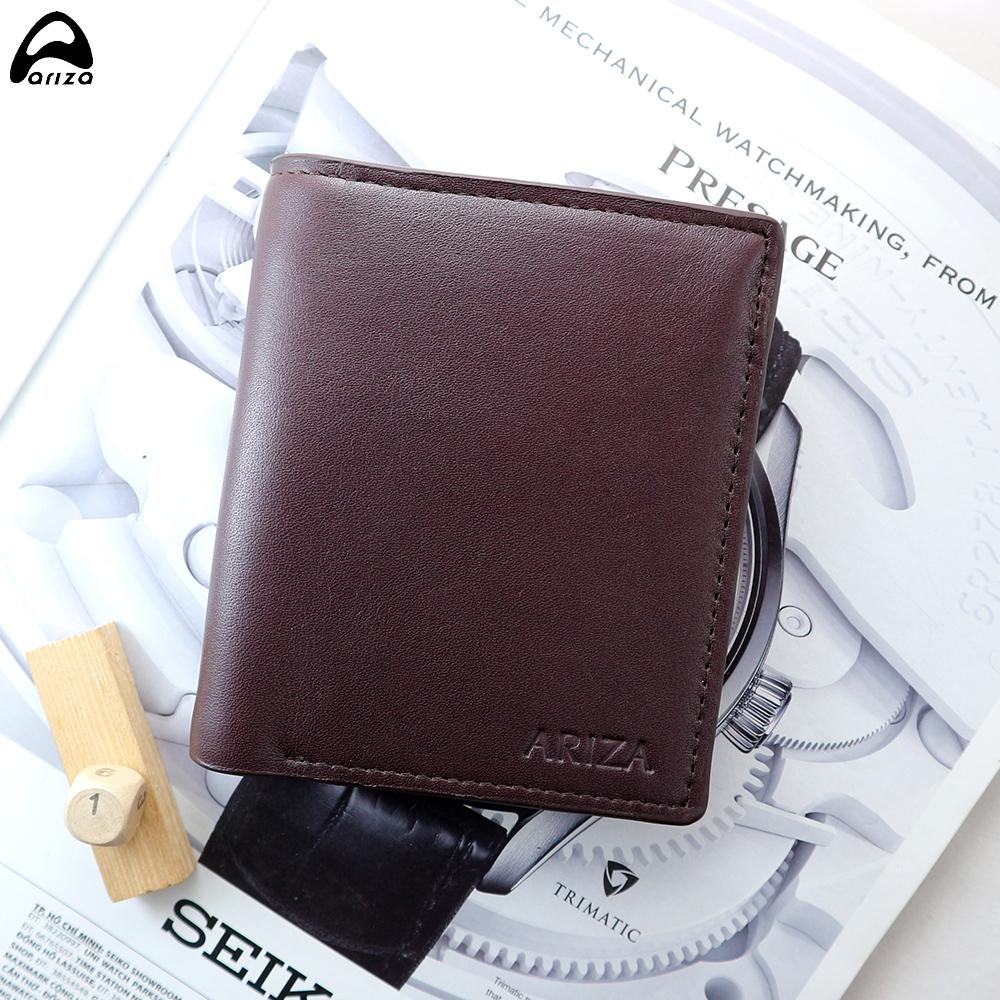 Bóp ví nam đứng may da bò thật cao cấp sơn cạnh Ariza kích thước 11 x 9 cm bảo hành 12 tháng