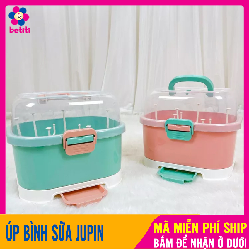 Giá úp bình sữa núm ty có nắp đậy jupin chống bụi, có khay đựng nước, đảm bảo vệ sinh, chất liệu nhựa cao cấp, không chứa bpa, an toàn - khay úp bình sữa núm ti,hộp bảo quản bình sữa, úp bình sữa cho bé, úp bình câ