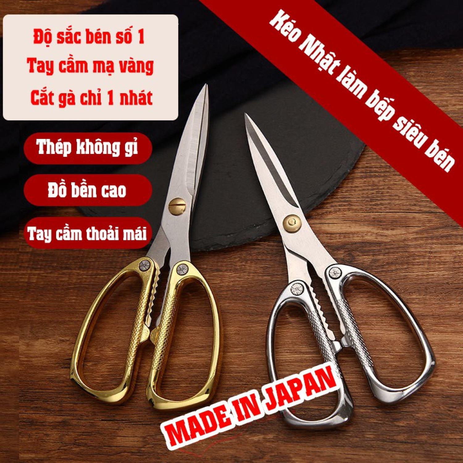 Kéo cắt gà Kéo nhật làm bếp siêu bền cực bén mạ vàng