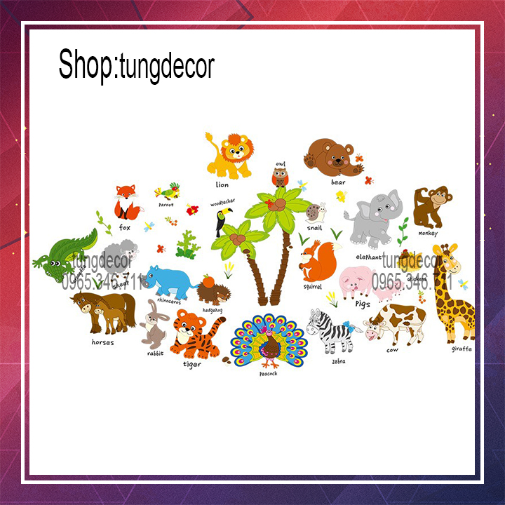 Decal dán tường cho bé vườn thú 3 sk9296 . decal dán phòng tranh dán tường cho bé