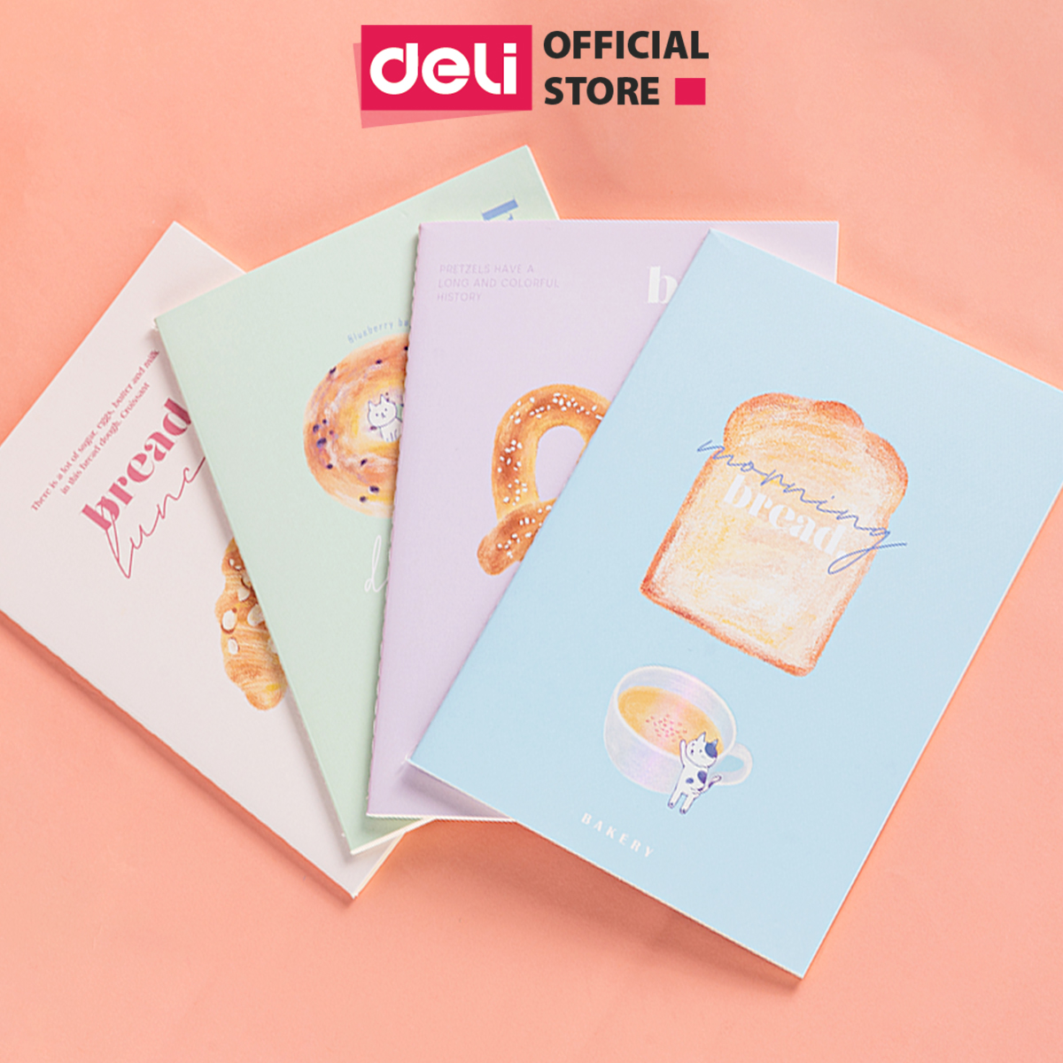 Sổ tay cute ghi chép khâu gáy A5 Deli 40 trang 70g -  tập học sinh, vở kẻ ngang , sổ ghi chú, 1 quyển - Nhiều màu - FA540-N05