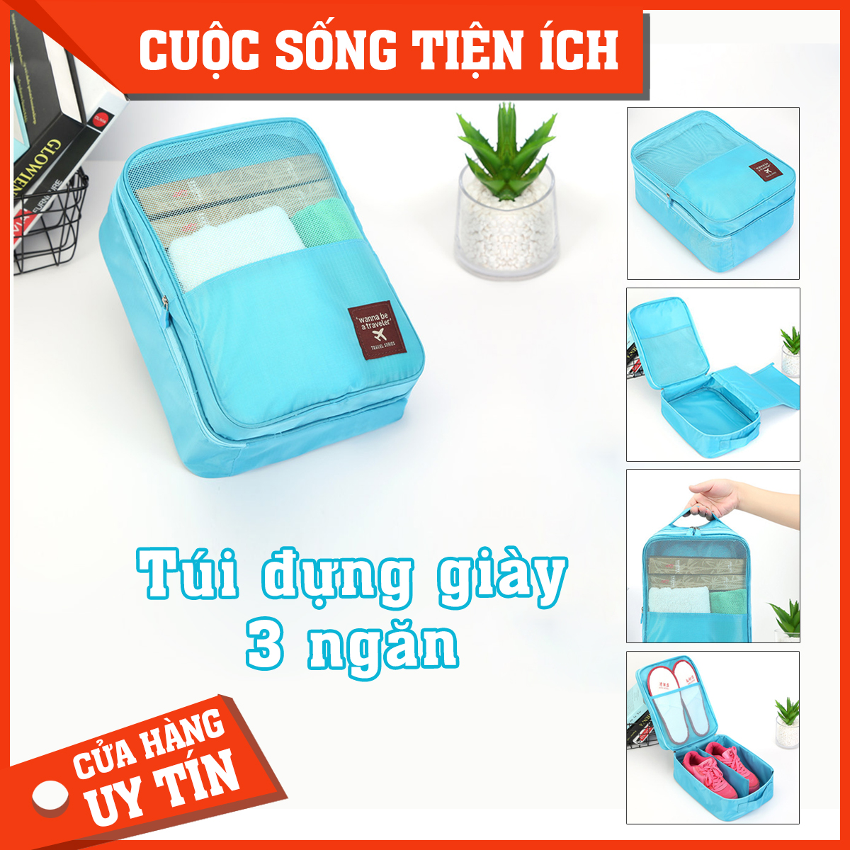 Túi đựng giày du lịch siêu họn nhẹ + Túi 3 ngăn tiện ích