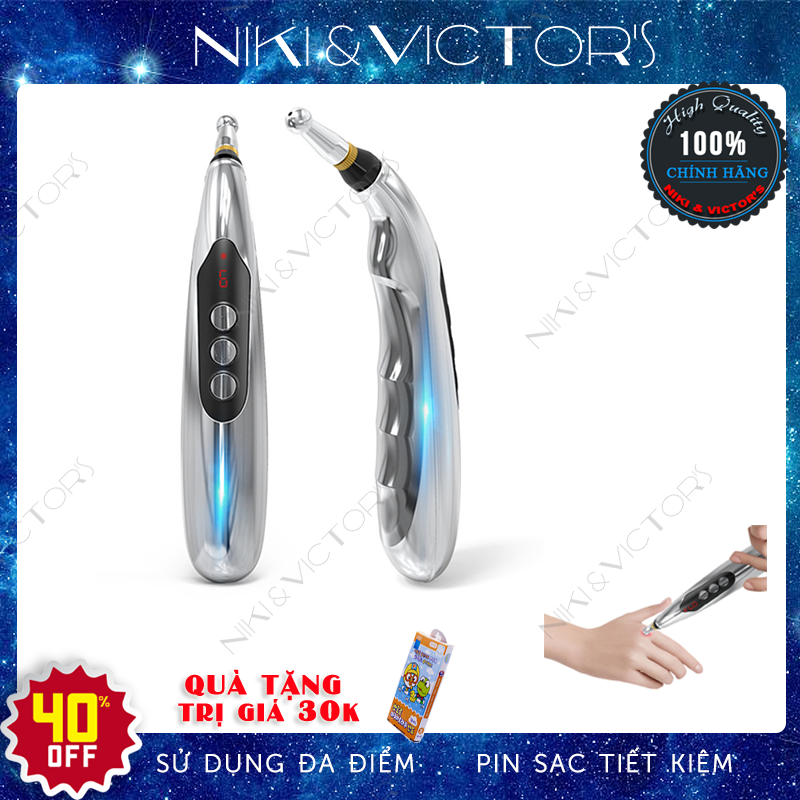 Bút Massage Xung Điện Châm Cứu Pin Sạc 3 Đầu Thông Kinh Lạc