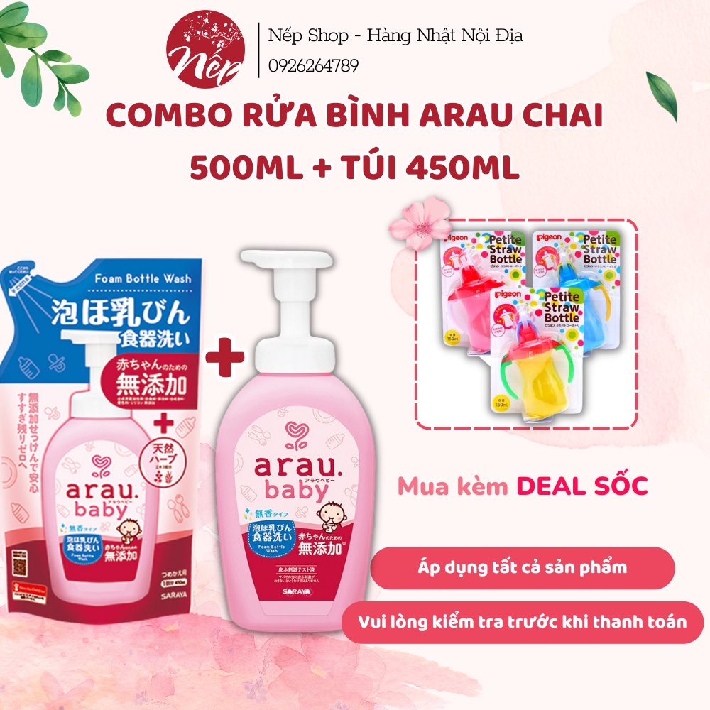 [MẪU MỚI] COMBO RỬA BÌNH ARAU CHAI 500ML + TÚI 450ML