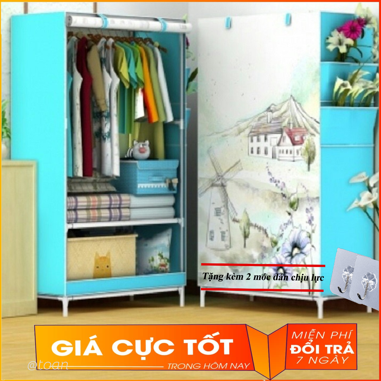 Tủ Vải 3D 1 Buồng Kiểu Dáng Mới Lạ + tặng kèm 2 móc dán Thích Hợp Cho Phòng Có Diện Tích nhỏ Mẫu mới 2020 (giao màu ngẫu nhiên)