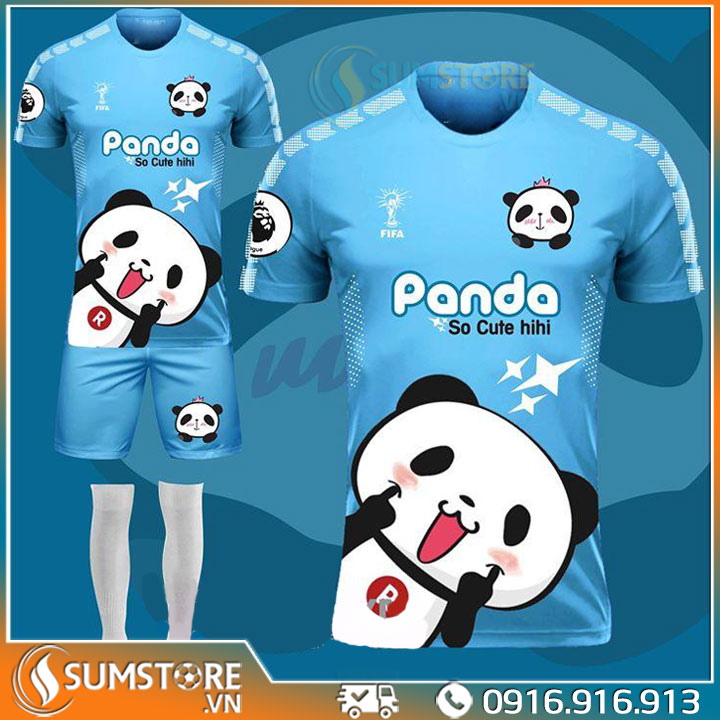 Bộ quần áo đá banh thun thái kute panda xanh - áo đá banh 2020