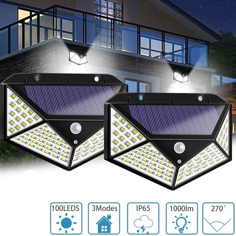 Đèn Tường Năng Lượng Mặt Trời Với 100 Đèn LED, Góc Rộng Hơn 270 °, Đèn Cảm Biến Chuyển Động Rách 120 ° & 17ft, Chống Nước & Chống Bụi, 3 Chế Độ Làm Việc Cho Cửa Trước, Nhà Để Xe, Sân Trong