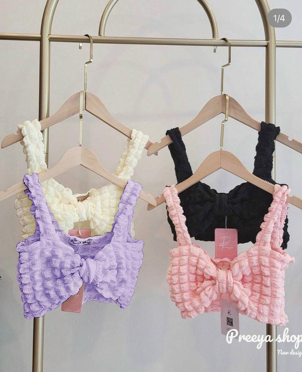 Áo 2 dây xốp vuông kiểu croptop nơ ngực cực hot , chất thun xốp mềm mịn ly