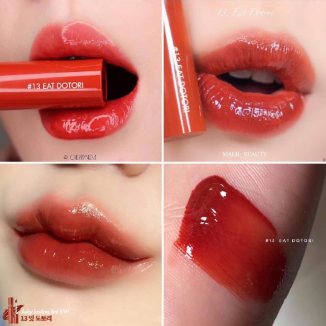 Son Romand Juicy Lasting Tint phiên bản 2019 – màu 13 Eat Dotori đỏ gạch pha nâu, chất lượng đảm bảo an toàn đến sức khỏe người sử dụng, cam kết hàng đúng mô tả