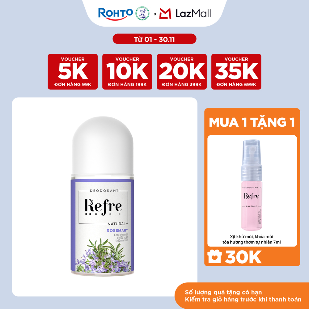 Lăn khử mùi chiết xuất thiên nhiên Refre Natural Rosemary Hương Hương Thảo 40ml