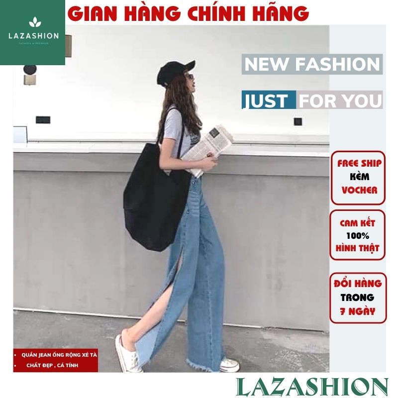 Quần Jean Ống Suông ,Quần Bò Dài Lưng Cao Ống Rộng Xẻ Tà Phong Cách Hàn Quốc ,Cá Tính ,Gian Hàng Chính Hãng LAZASHION