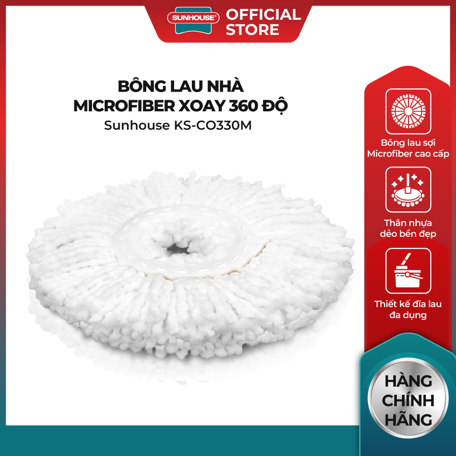 Bông lau nhà microfiber sunhouse ks-co330m xoay 360 độ thấm hút tốt, vắt khô nhanh