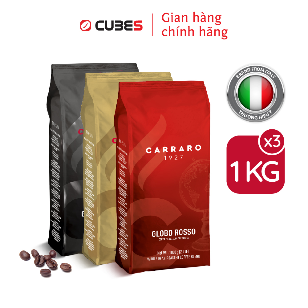 Combo Mix 03 Kg cà phê hạt Carraro Globo hoặc Villaggio - Nhập khẩu từ Ý
