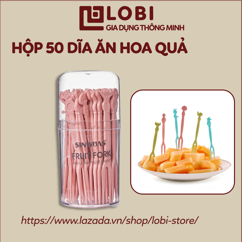 Hộp 50 chiếc dĩa cắm thức ăn hoa quả dễ thương dĩa nhựa xiên hoa quả chất liệu nhựa PS an toàn Lobi Store